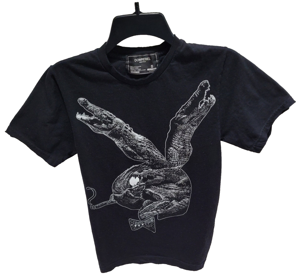 Domrebel Shirt Mens Small Black Down The Rabbit Hole Crocodile Graphic Tee Art